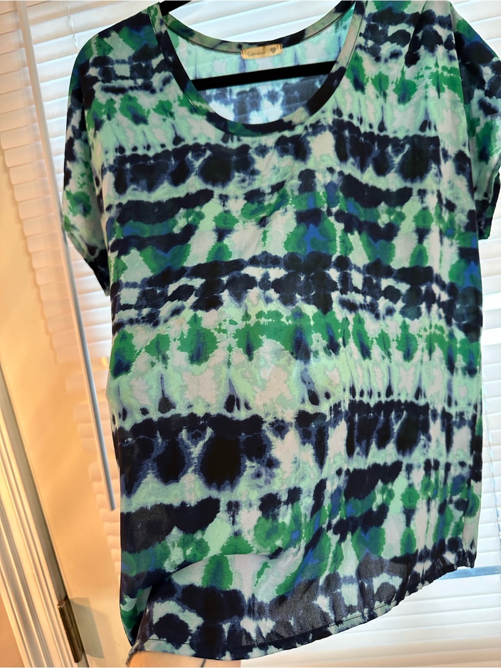 Soprano Tie-Dye Short Sleeve Top in Blue, Green & White
